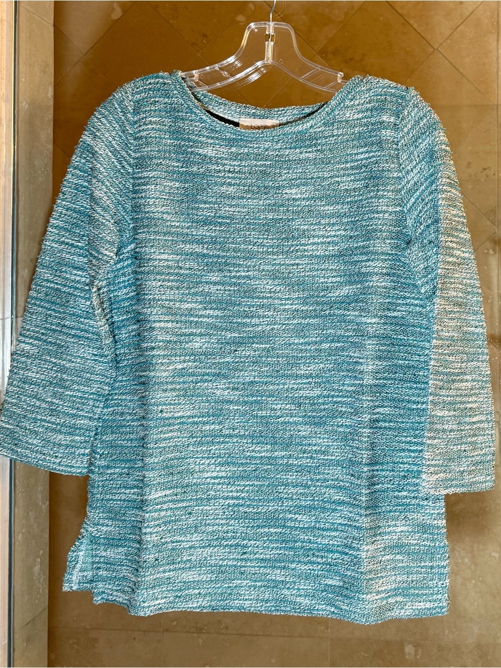 LOFT Outlet Aqua and White Marled Knit Top